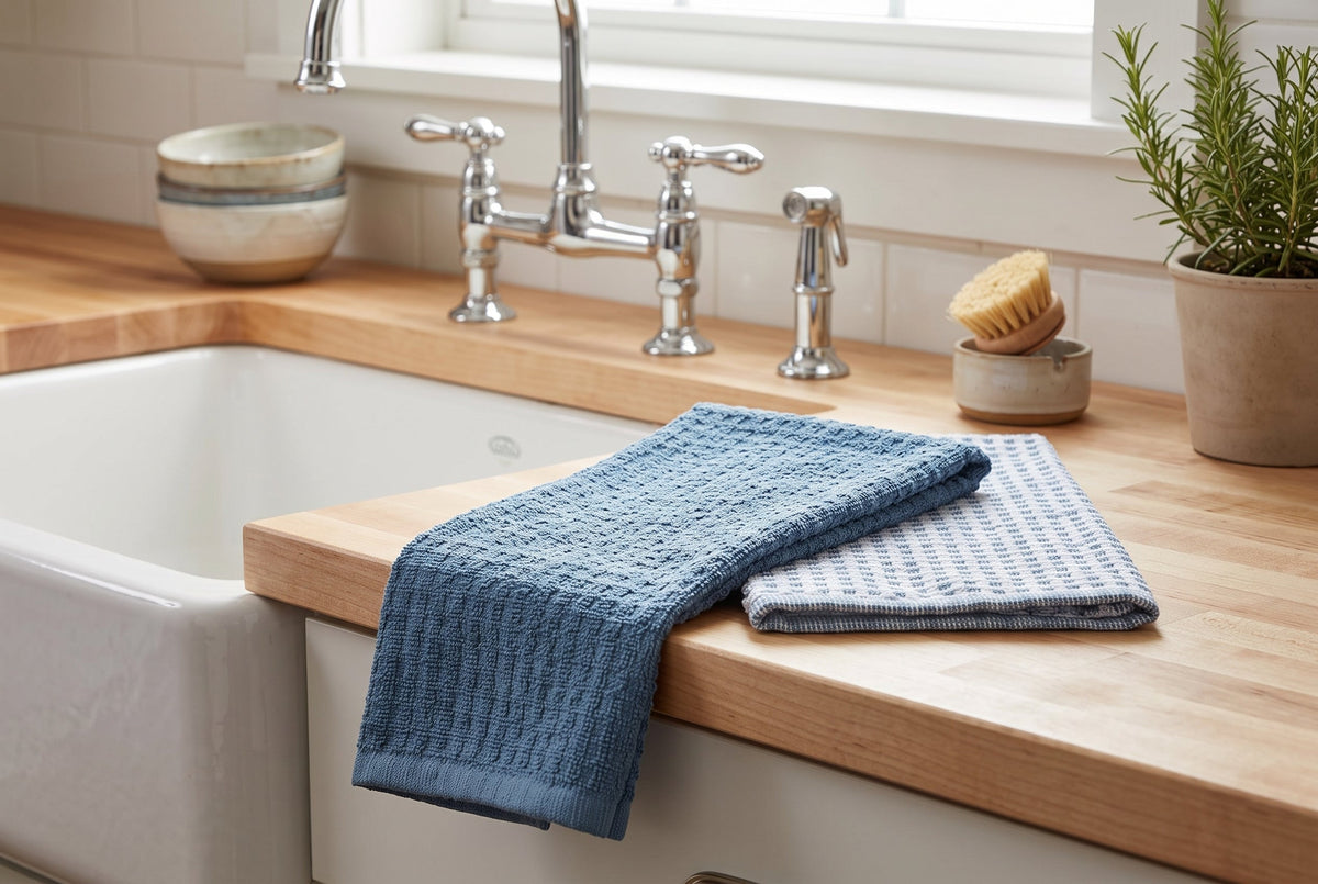 Set of 2 Cotton Woven Terry Kitchen Towels, Textured and Check, 16 x 24 in – view 3