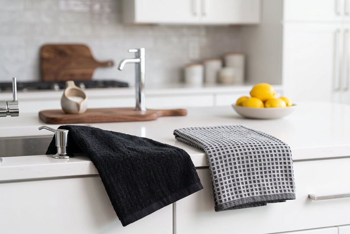 Set of 2 Cotton Woven Terry Kitchen Towels, Textured and Check, 16 x 24 in – view 5