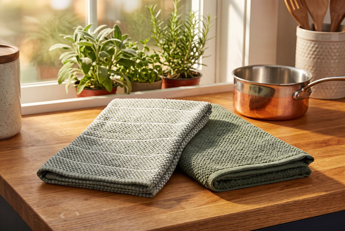 Set of 2 Cotton Woven Terry Kitchen Towels, Textured and Stripe, 16 x 24 in – view 4