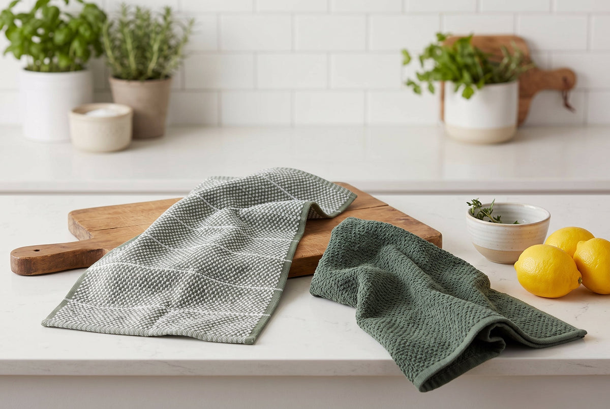 Set of 2 Cotton Woven Terry Kitchen Towels, Textured and Stripe, 16 x 24 in – view 6