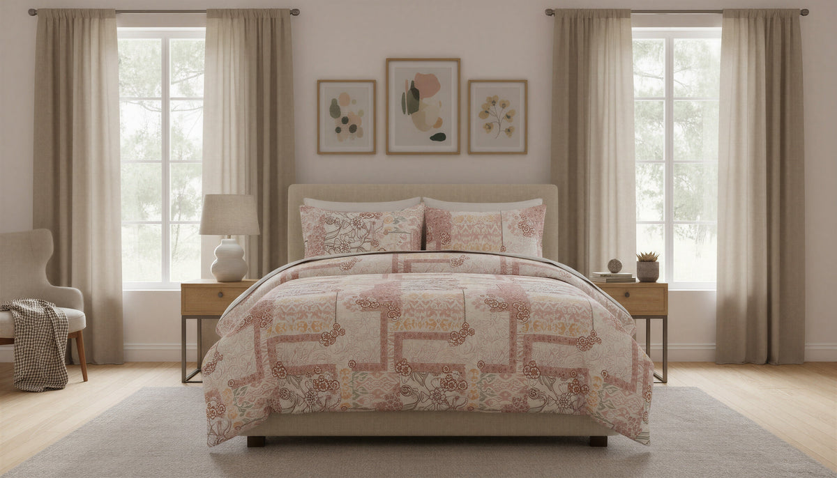 Reversible Pink Floral Paisley Patchwork Twin Comforter Set, 2-Piece, Blush and Coral – view 3