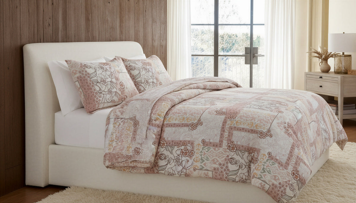 Reversible Pink Floral Paisley Patchwork Twin Comforter Set, 2-Piece, Blush and Coral – view 4