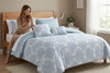 Reversible Clipped Jacquard Medallion 5-Piece Comforter Set, Double/Queen, Light Blue and White – view 3