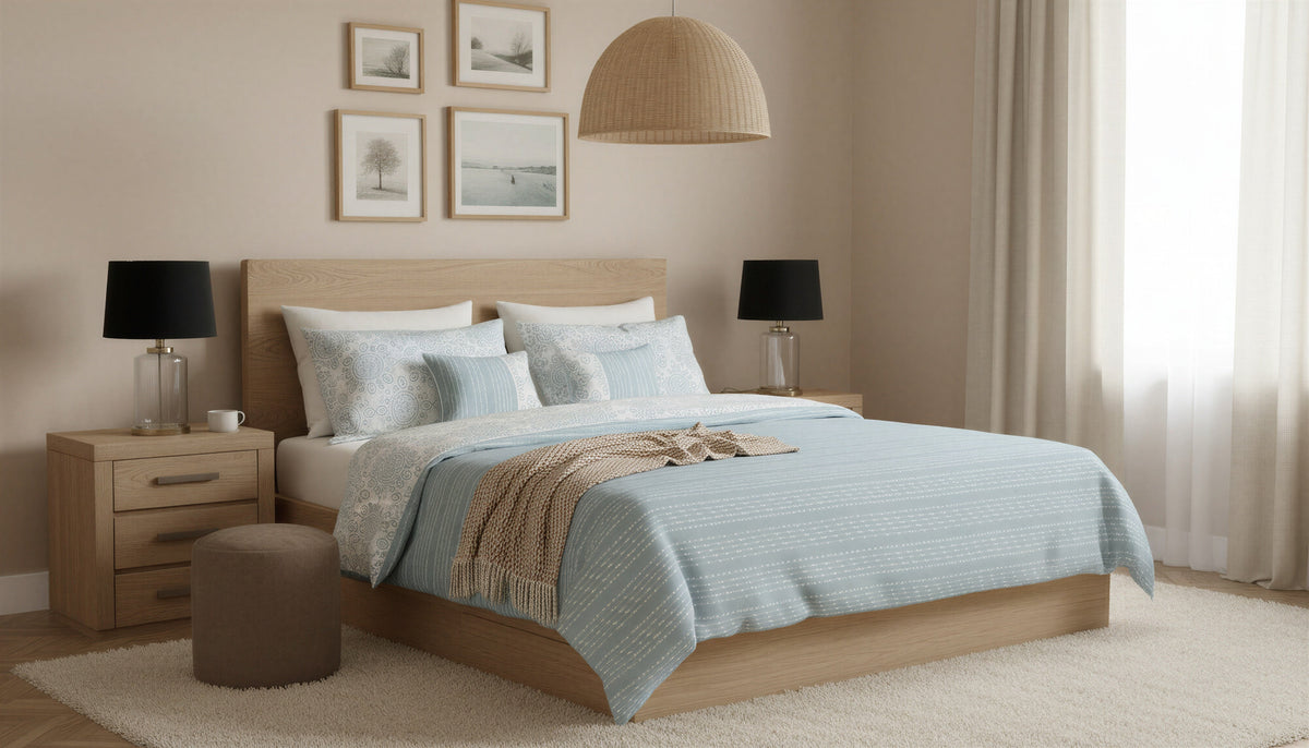 Reversible Clipped Jacquard Medallion 5-Piece Comforter Set, Double/Queen, Light Blue and White – view 4