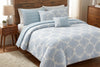 Reversible Clipped Jacquard Medallion 5-Piece Comforter Set, Double/Queen, Light Blue and White