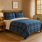 Blue Plaid Faux Mink Twin Comforter with Sherpa Reverse, 2-Piece