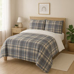 Gray and Tan Plaid Faux Mink Twin Comforter with Sherpa Reverse, 2-Piece