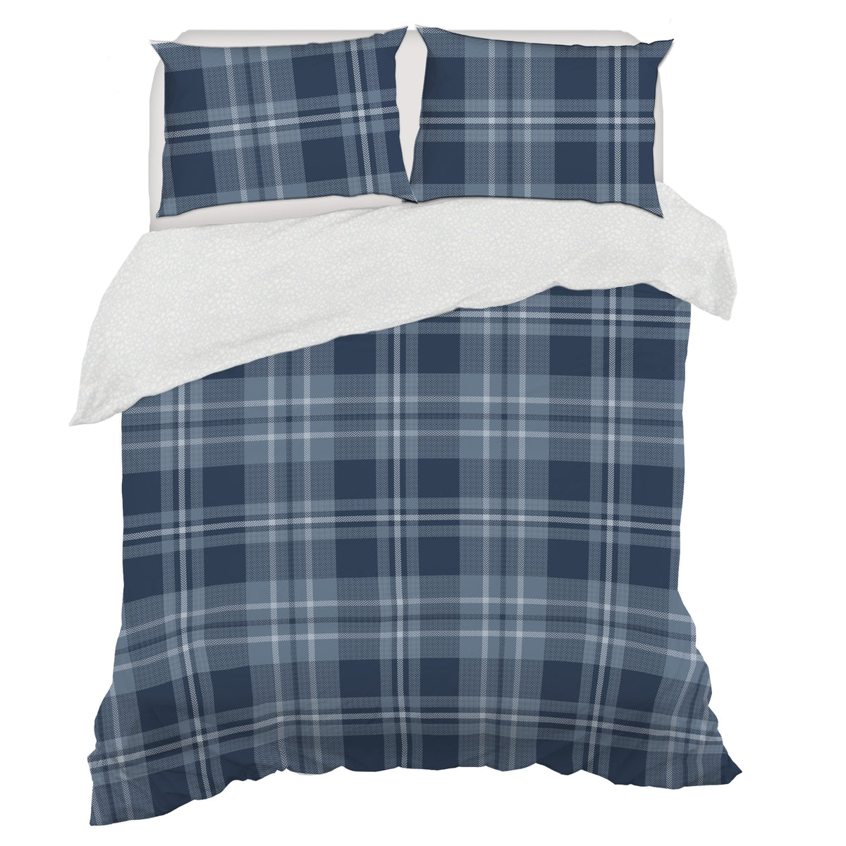 Navy Plaid Faux Mink 3-Piece Comforter Set with Sherpa Reverse, Double/Queen – view 5