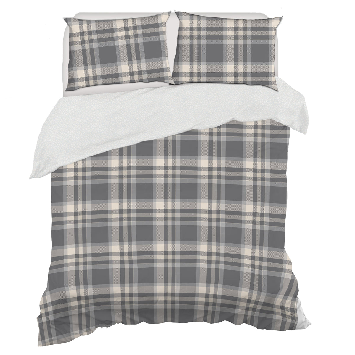 Gray and Cream Plaid Faux Mink 3-Piece Comforter Set with Sherpa Reverse, Double/Queen – view 2