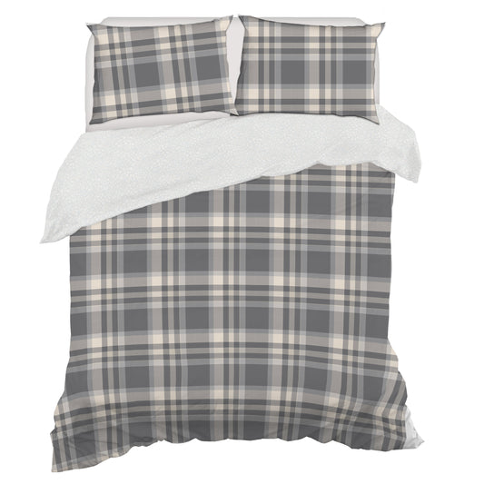Gray and Cream Plaid Faux Mink 3-Piece Comforter Set with Sherpa Reverse, Double/Queen – view 2