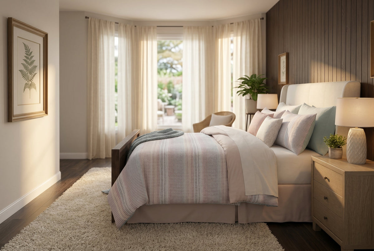 Ivory Printed Stripe 7-Piece Comforter Set with Gray and Blush Accents, Queen – view 3