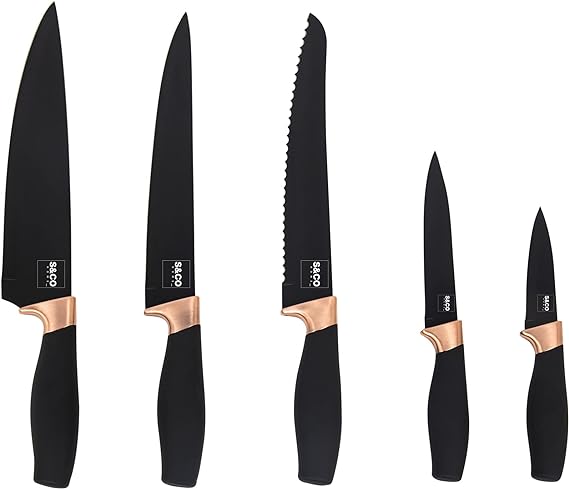 6-Piece Steel Kitchen Knife Set with Acrylic Block, Black Handles with Rose Gold Accents – view 2