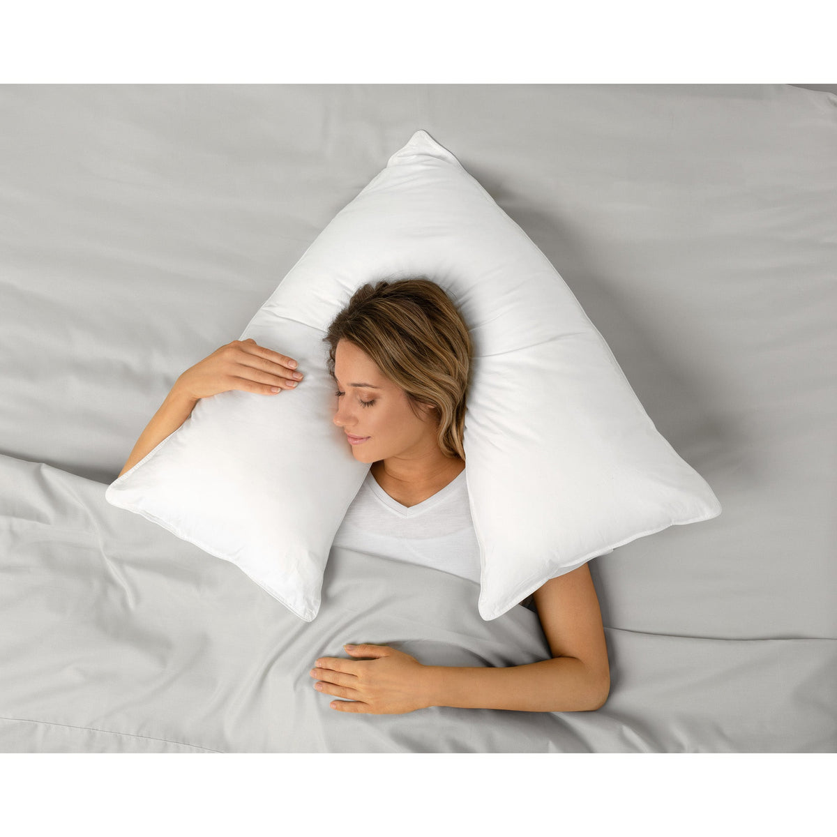 Woven V-Shape Queen Bed Pillow for Back, Stomach or Side Sleepers, 30 x 15 x 15 in, White, 100% Cotton – view 2