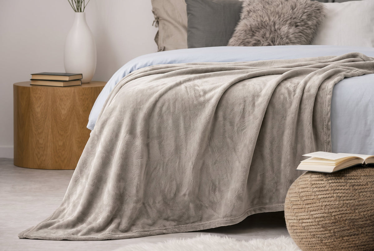 Super Soft Flannel Blanket, 60 x 80 in, Taupe – view 3