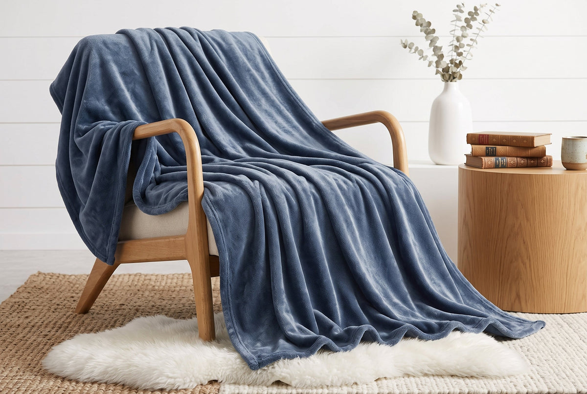Super Soft Flannel Blanket, 60 x 80 in, Drizzle Blue