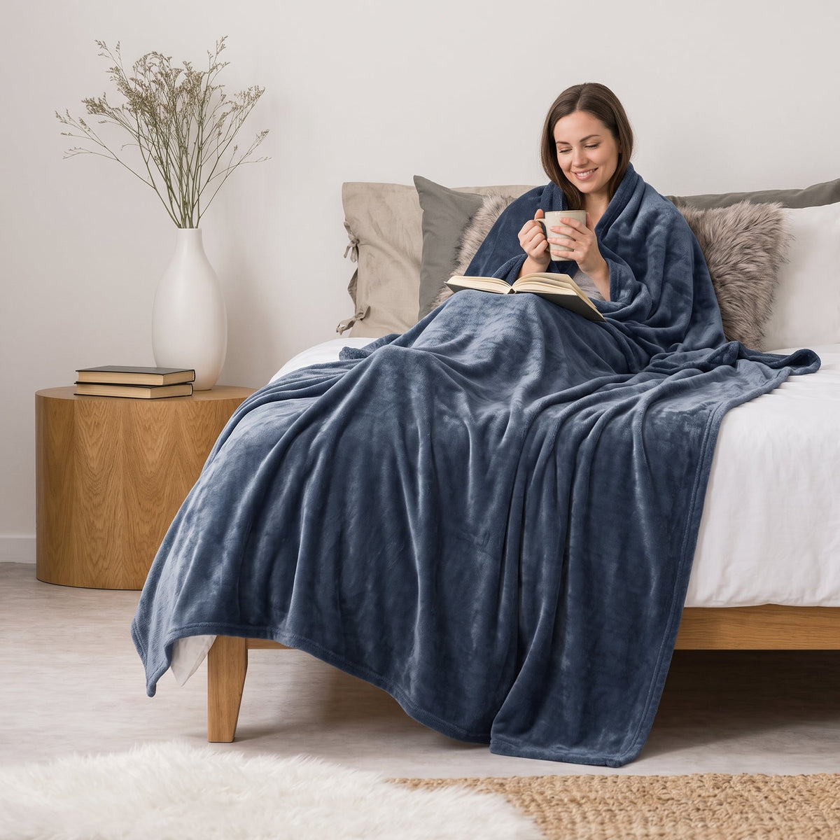 Super Soft Flannel Blanket, 60 x 80 in, Drizzle Blue – view 4
