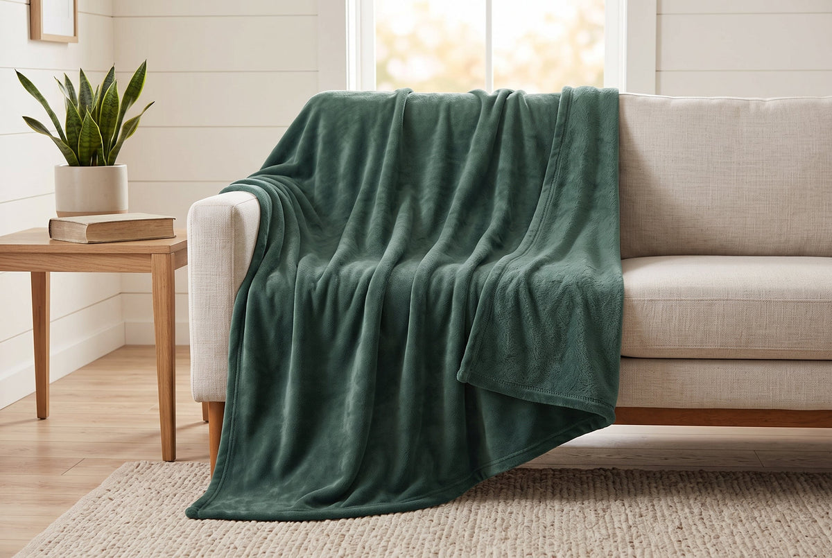 Super Soft Flannel Blanket, 60 x 80 in, Laurel Green – view 3