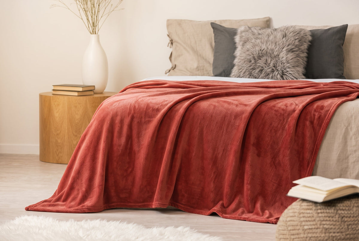 Super Soft Flannel Blanket, 60 x 80 in, Brick Red