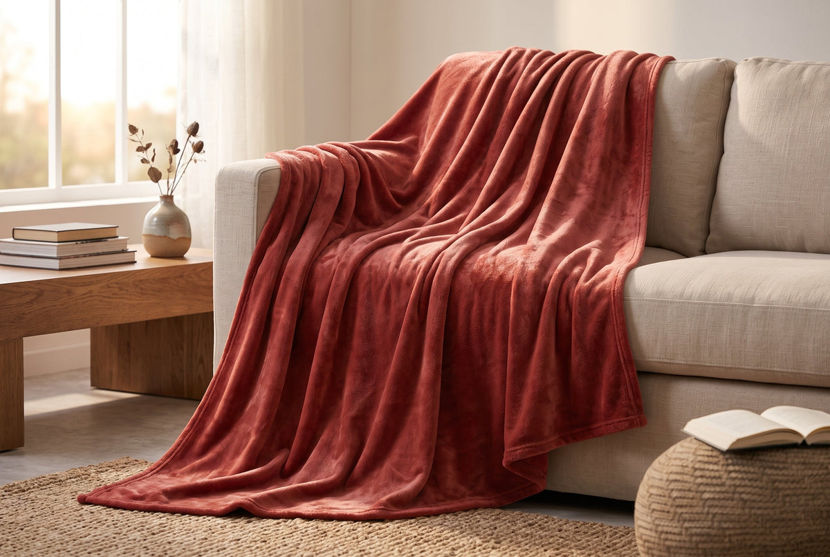 Super Soft Flannel Blanket, 60 x 80 in, Brick Red – view 3