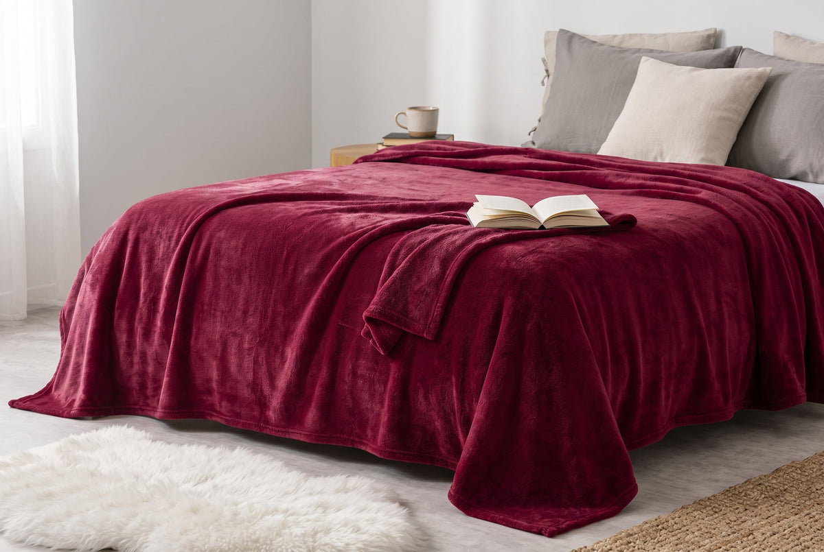 Super Soft Flannel Blanket, 60 x 80 in, Merlot Red