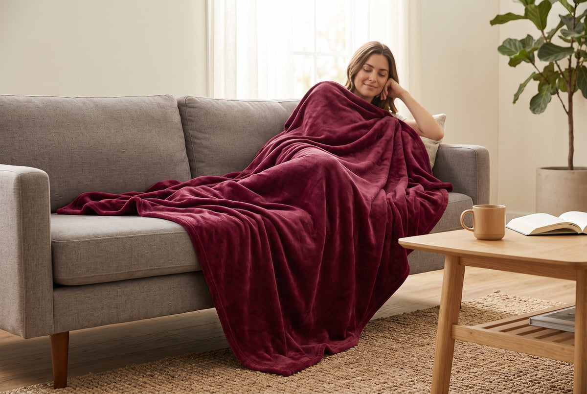 Super Soft Flannel Blanket, 60 x 80 in, Merlot Red – view 2