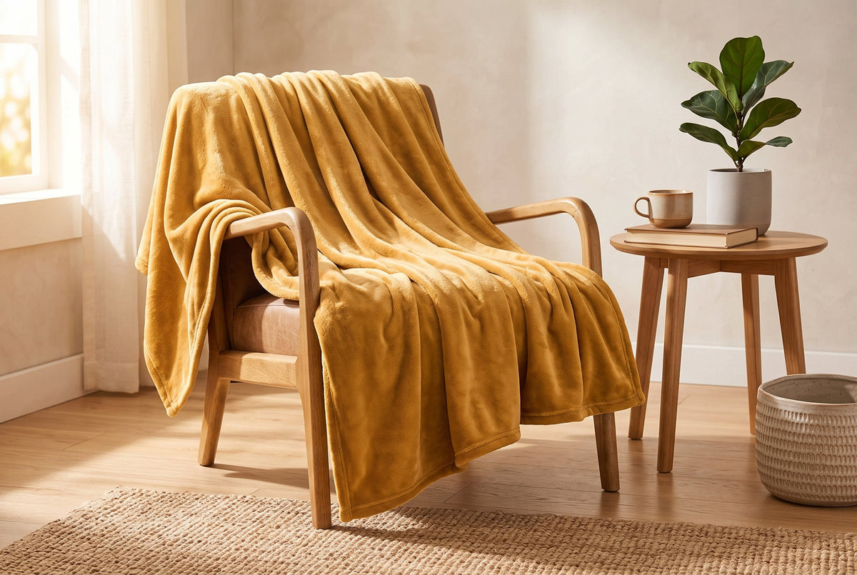 Super Soft Flannel Blanket, 60 x 80 in, Latte – view 3