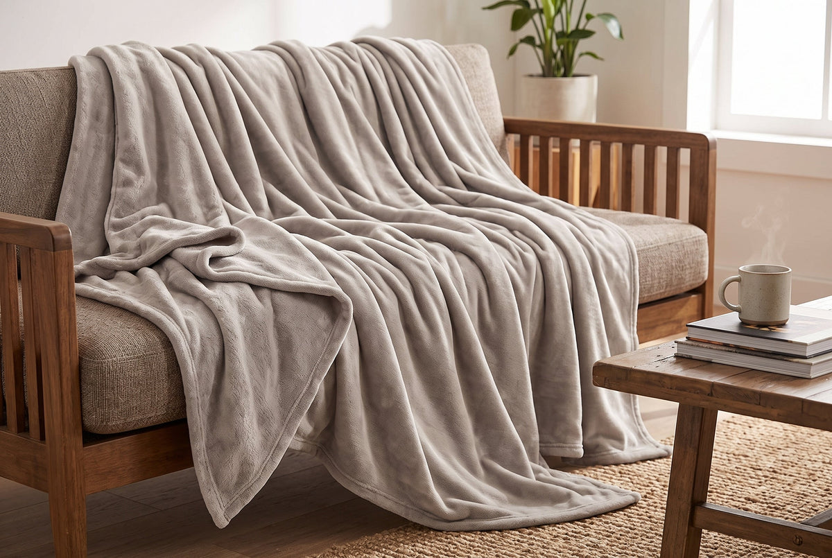 Super Soft Flannel Blanket, 80 x 88 in, Taupe – view 3