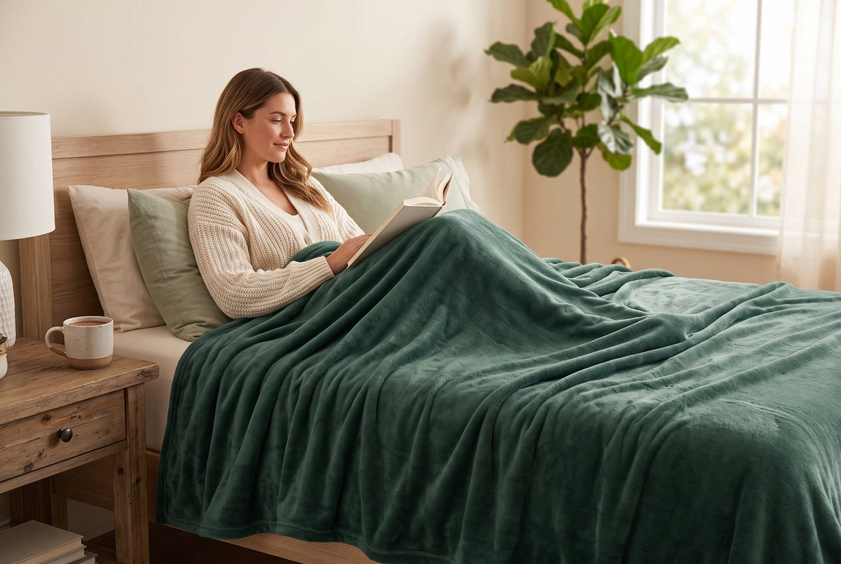 Super Soft Flannel Blanket, 80 x 88 in, Laurel Green – view 4