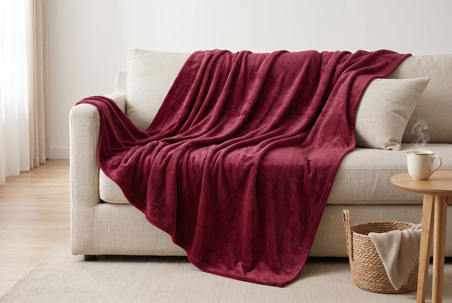 Super Soft Flannel Blanket, 80 x 88 in, Merlot Red