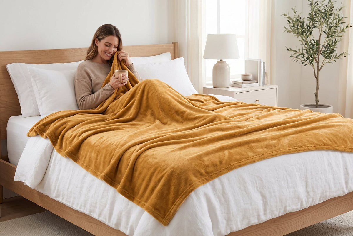 Super Soft Flannel Blanket, 80 x 88 in, Latte – view 2