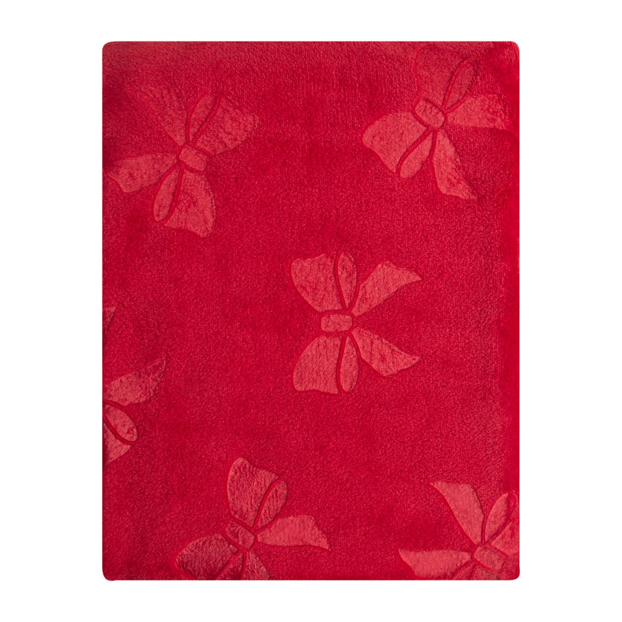Red Plush Christmas Throw Blanket with Embossed Bows, 48 x 60 in