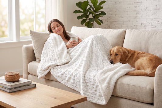 Cable Knit Sherpa Blanket, 60 x 80 in, Off White – view 2