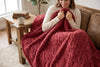 Cable Knit Sherpa Blanket, 80 x 88 in, Merlot Red – view 2