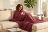 Cable Knit Sherpa Blanket, 80 x 88 in, Merlot Red – view 3