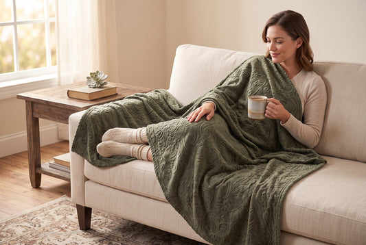 Embossed Baroque Flannel Throw Blanket, 48 x 60 in, Laurel Oak – view 2