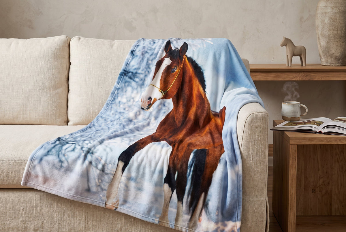 Horse Print Faux Mink Throw Blanket, 48 x 60 in