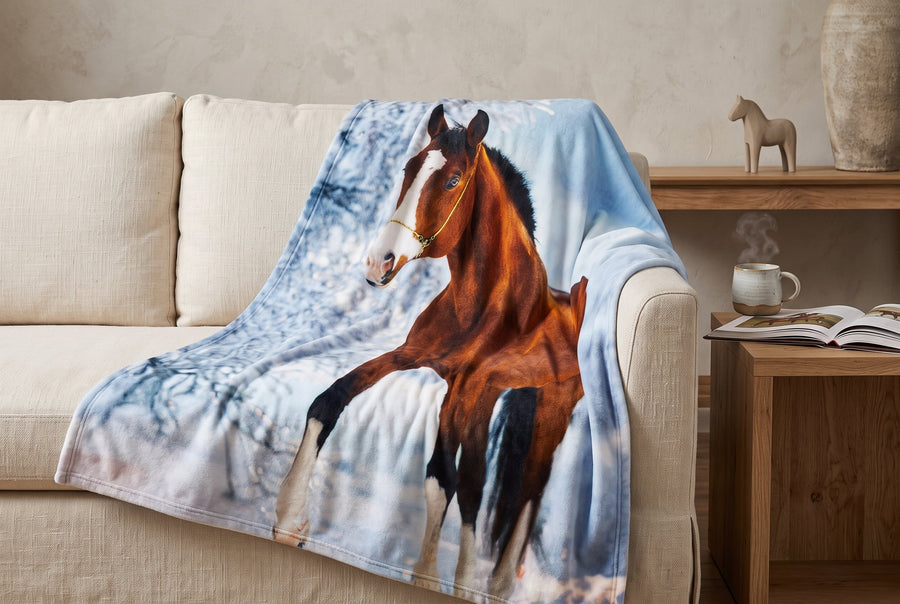 Horse Print Faux Mink Throw Blanket, 48 x 60 in
