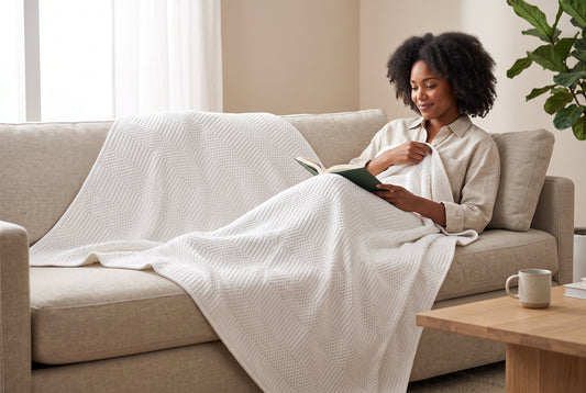 Geometric Jacquard Throw Blanket, 48 x 60 in, Off White – view 2