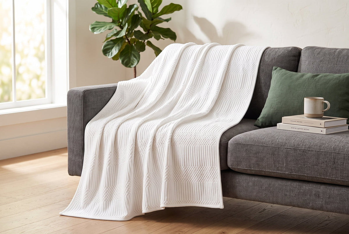 Geometric Jacquard Throw Blanket, 48 x 60 in, Off White – view 3