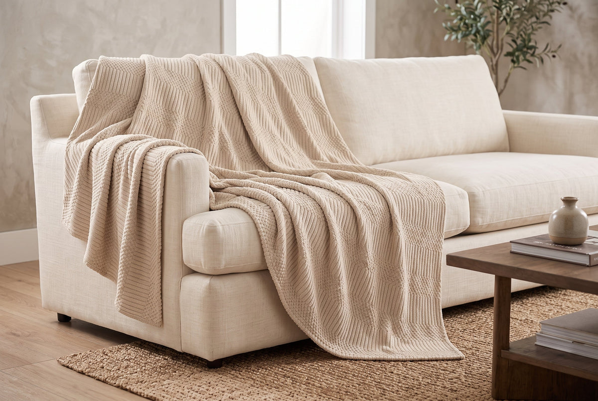 Geometric Jacquard Throw Blanket, 48 x 60 in, Sand
