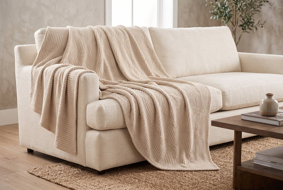 Geometric Jacquard Throw Blanket, 48 x 60 in, Sand