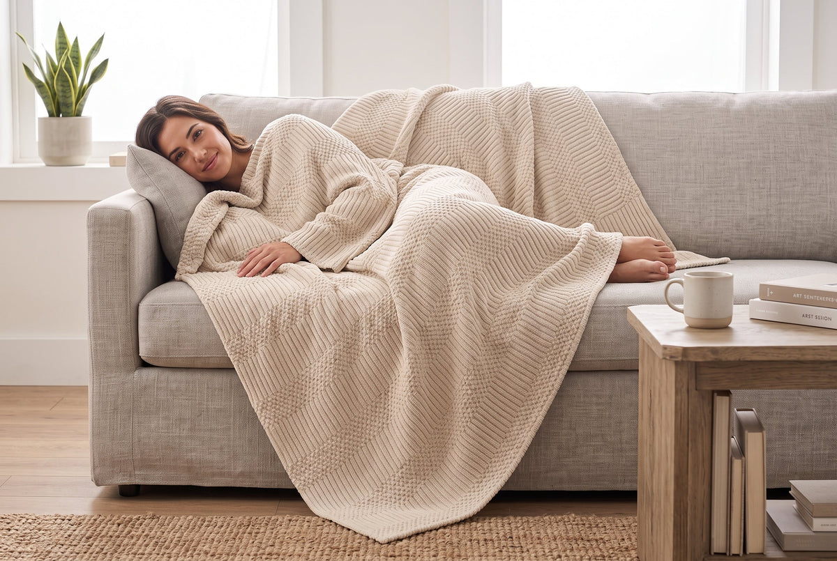 Geometric Jacquard Throw Blanket, 48 x 60 in, Sand – view 2