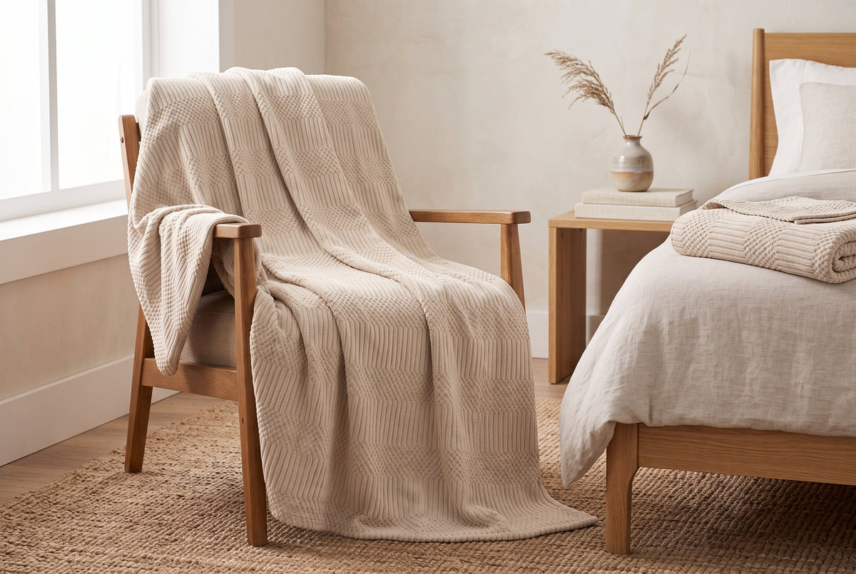 Geometric Jacquard Throw Blanket, 48 x 60 in, Sand – view 3