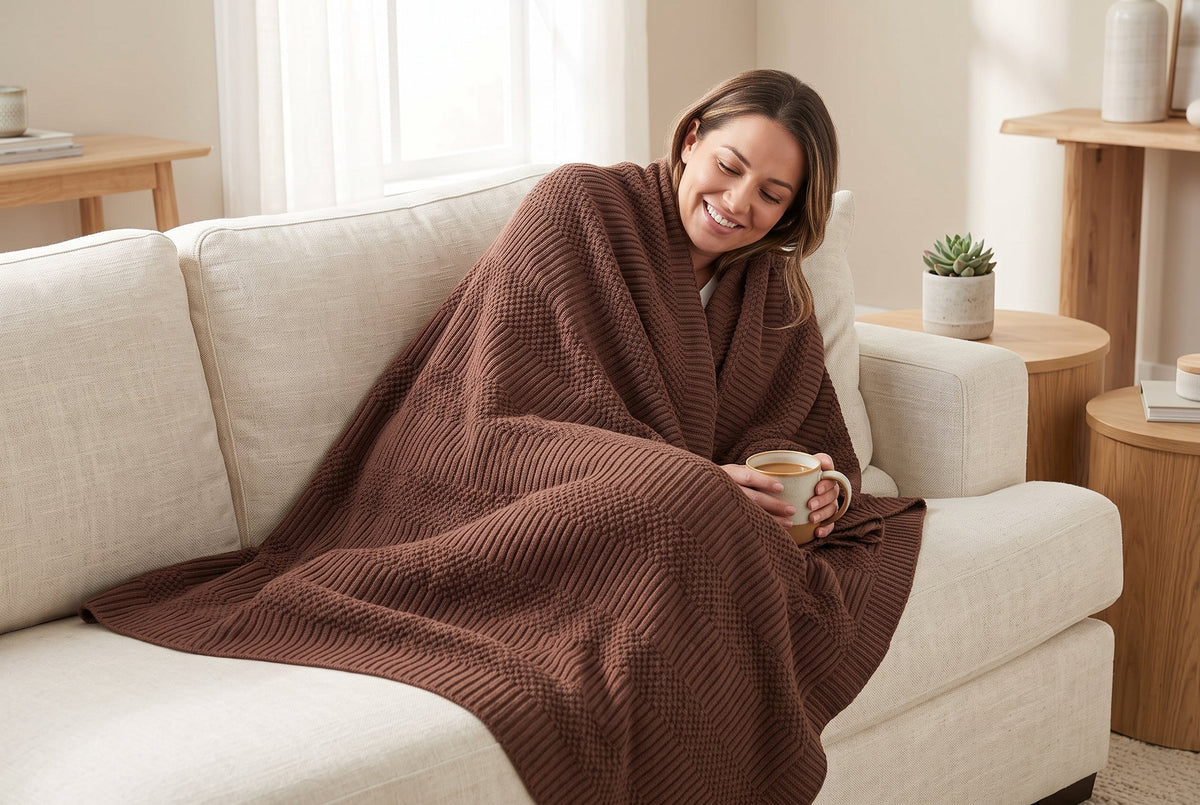 Geometric Jacquard Throw Blanket, 48 x 60 in, Cedar – view 4