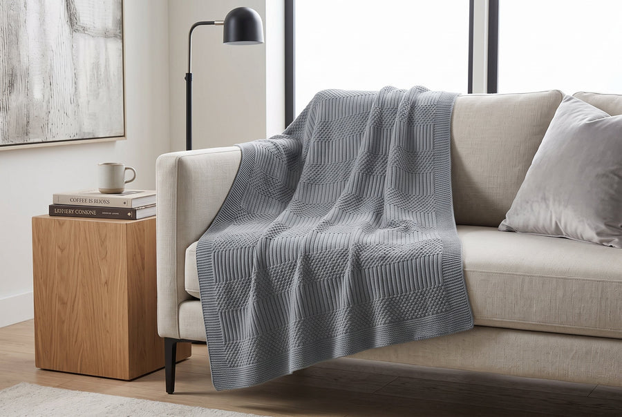 Geometric Jacquard Throw Blanket, 48 x 60 in, Grey