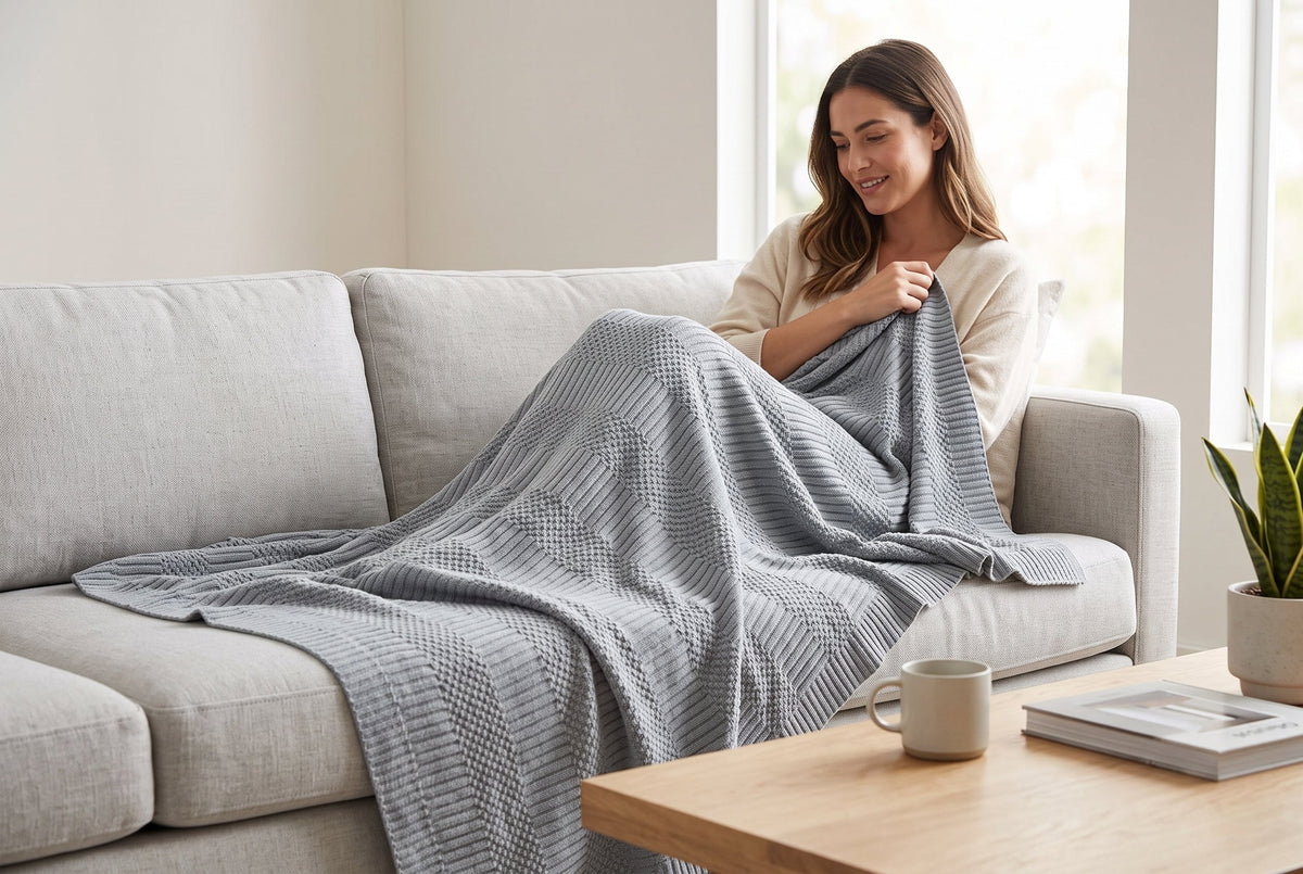 Geometric Jacquard Throw Blanket, 48 x 60 in, Grey – view 2
