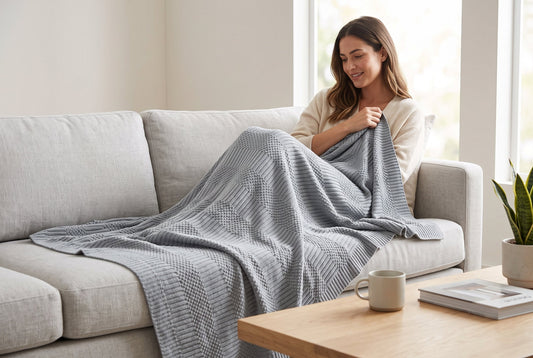 Geometric Jacquard Throw Blanket, 48 x 60 in, Grey – view 2
