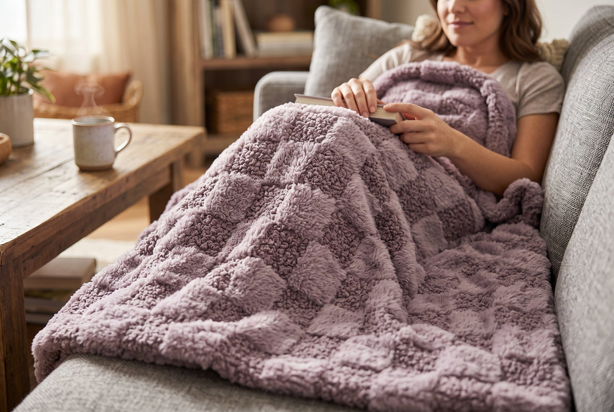 Teddy Faux Fur Throw Blanket with Sherpa Back, 48 x 60 in, Mauve – view 2