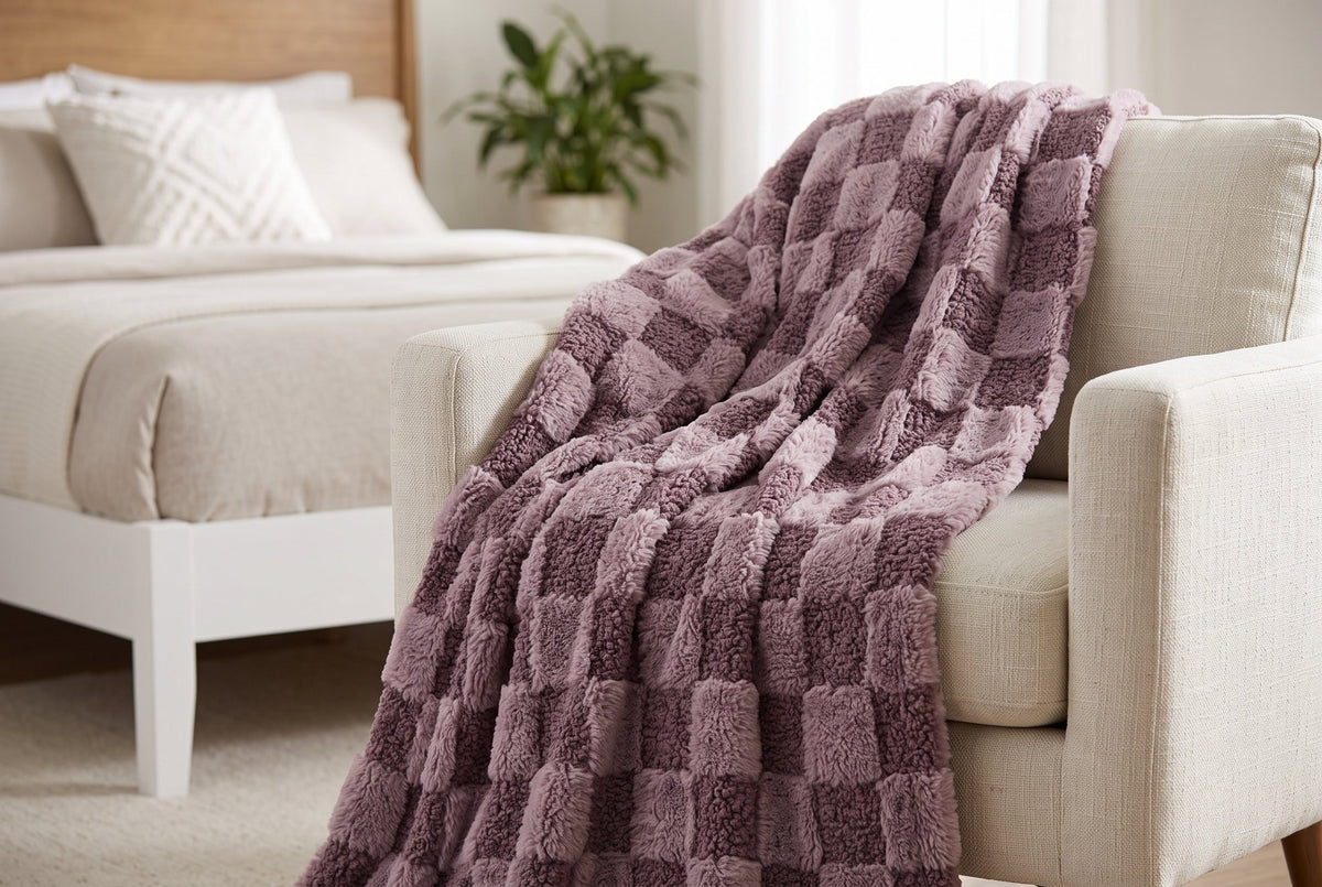 Teddy Faux Fur Throw Blanket with Sherpa Back, 48 x 60 in, Mauve – view 3