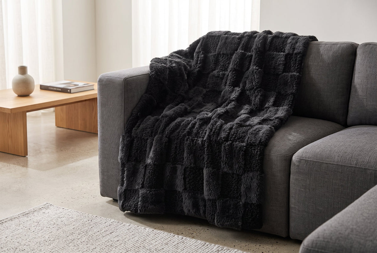 Teddy Faux Fur Throw Blanket with Sherpa Back, 48 x 60 in, Black – view 3